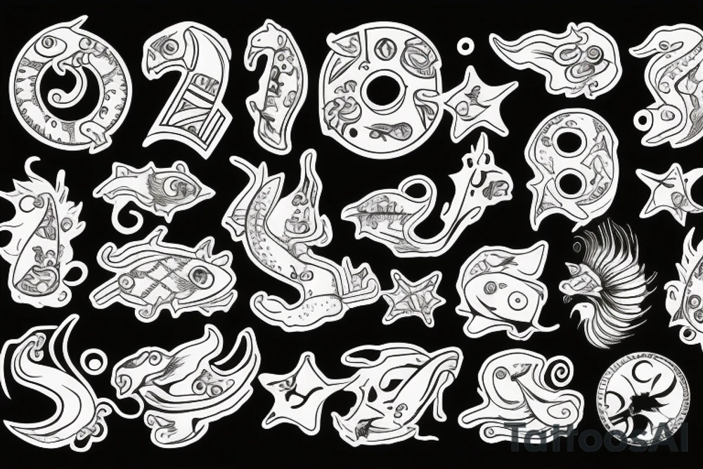 sign of Pisces and these numbers hide inside of it in a row 1958- 1968 - 1992- 1997- 2002 tattoo idea