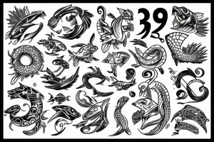 sign of Pisces and these numbers hide inside of it in a row 1958- 1968 - 1992- 1997- 2002 tattoo idea
