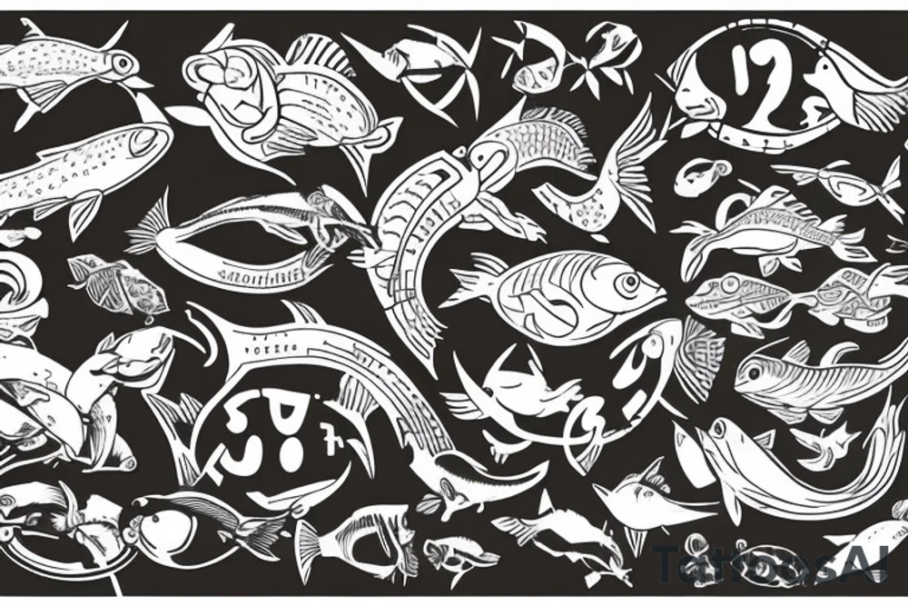 sign of Pisces and these numbers hide inside of it in a row 1958- 1968 - 1992- 1997- 2002 tattoo idea