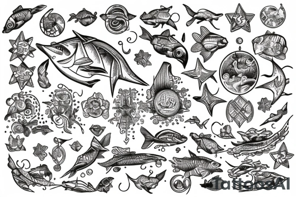 sign of Pisces   1958- 1968 - 1992- 1997- 2002 tattoo idea