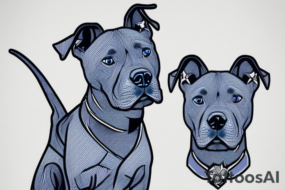 a Blue pitbull with suit tattoo idea