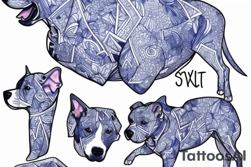 a Blue pitbull with suit tattoo idea