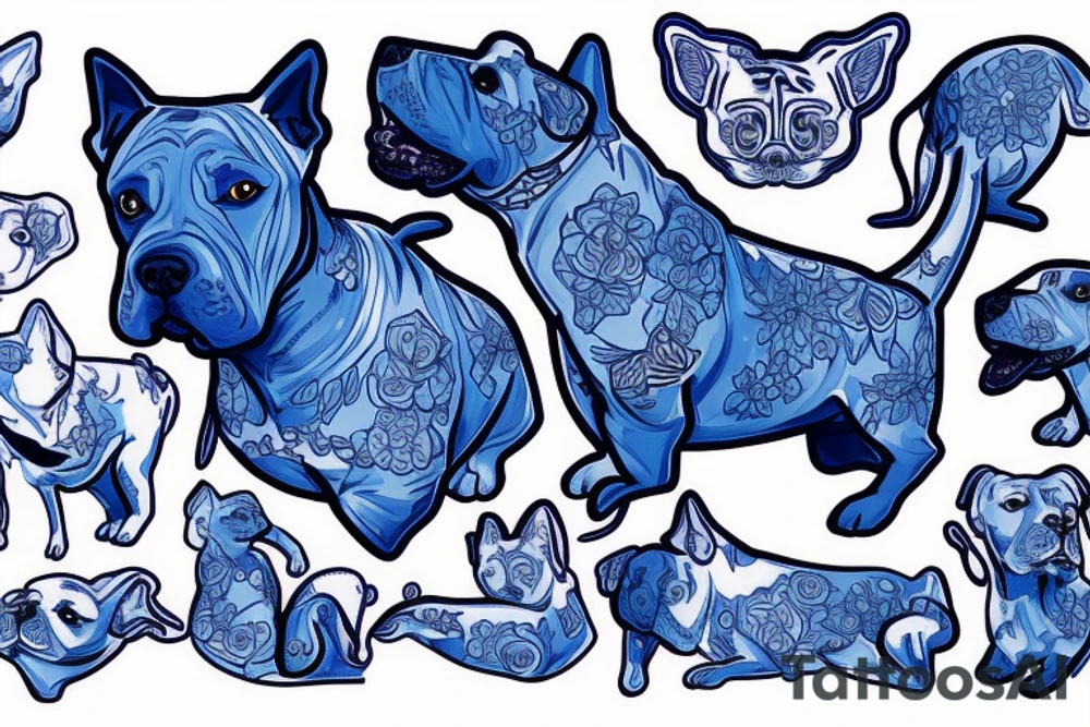 a Blue pitbull with suit tattoo idea