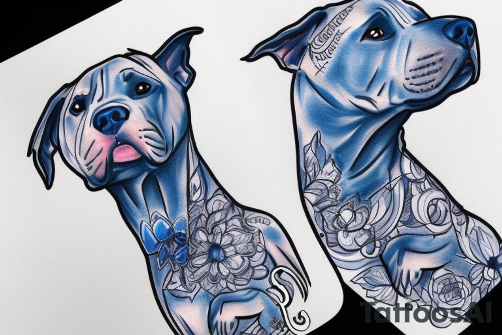 a Blue pitbull with suit tattoo idea