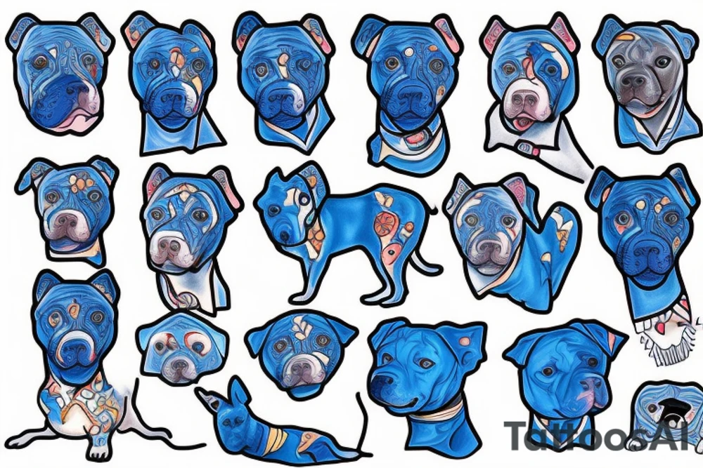 a Blue pitbull with suit tattoo idea