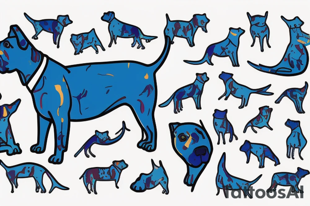 a Blue pitbull with suit tattoo idea