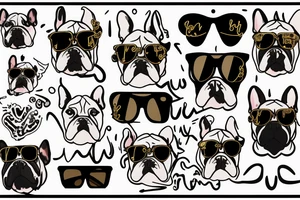 a French Bull dog with a black suit and gold chain and sunglasses tattoo idea