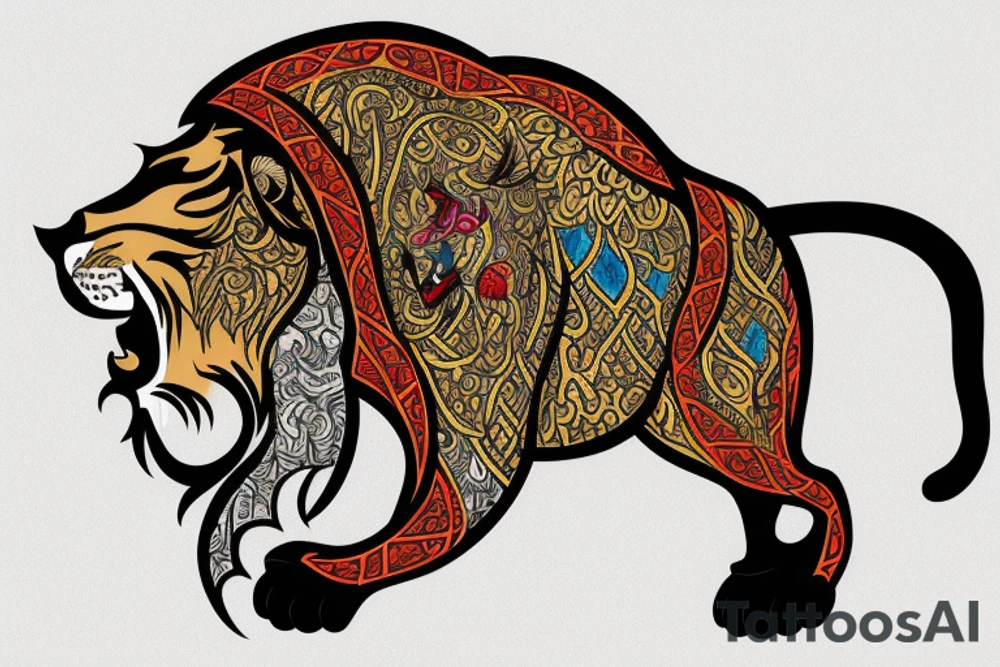 the lion from Persian Kingdom Flag with  crown tattoo idea