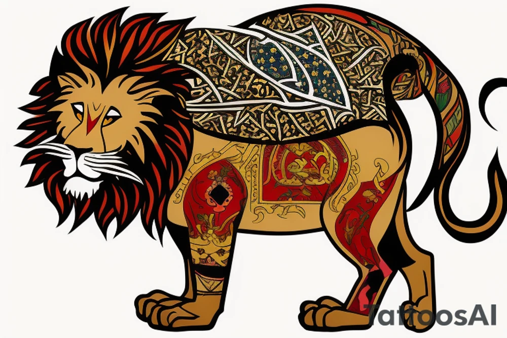 the lion from Persian Kingdom Flag with  crown tattoo idea