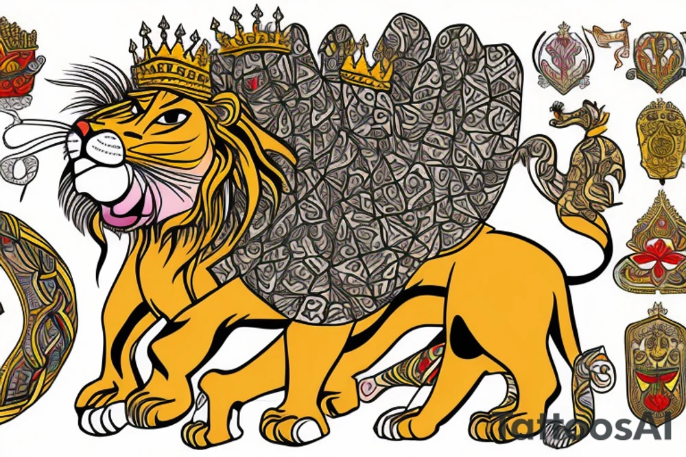 the lion from Persian Kingdom Flag with  crown tattoo idea