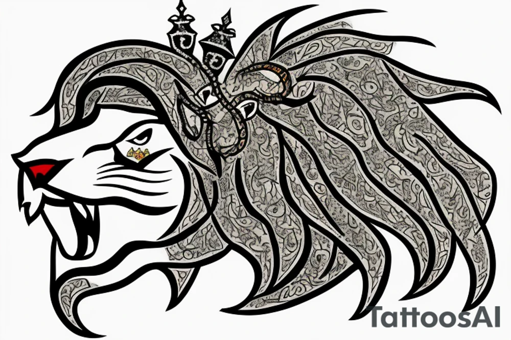 the lion head from Persian Kingdom Flag with  crown tattoo idea