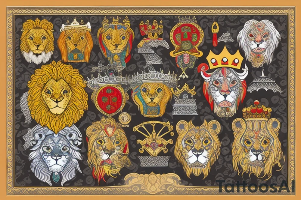 the lion head from Persian Kingdom Flag with  crown tattoo idea