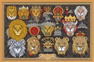 the lion head from Persian Kingdom Flag with  crown tattoo idea