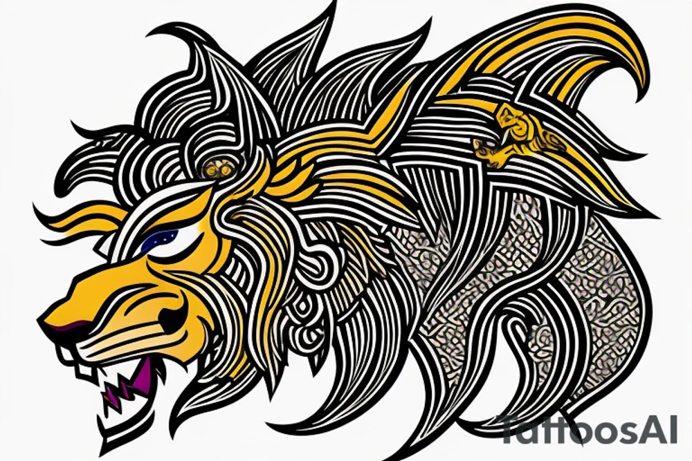 the lion head from Persian Kingdom Flag with  crown tattoo idea