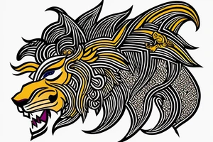 the lion head from Persian Kingdom Flag with  crown tattoo idea