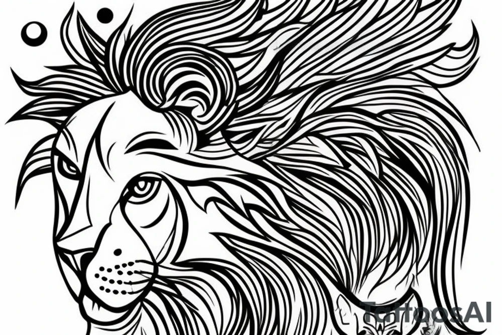 the lion head with a crown and sun behind it tattoo idea