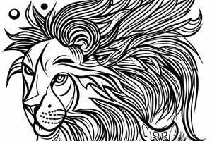 the lion head with a crown and sun behind it tattoo idea