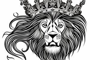 the lion head with a crown and sun behind it tattoo idea