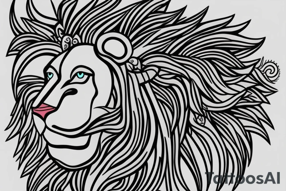 lion head that represents great power with a crown and sun behind it tattoo idea