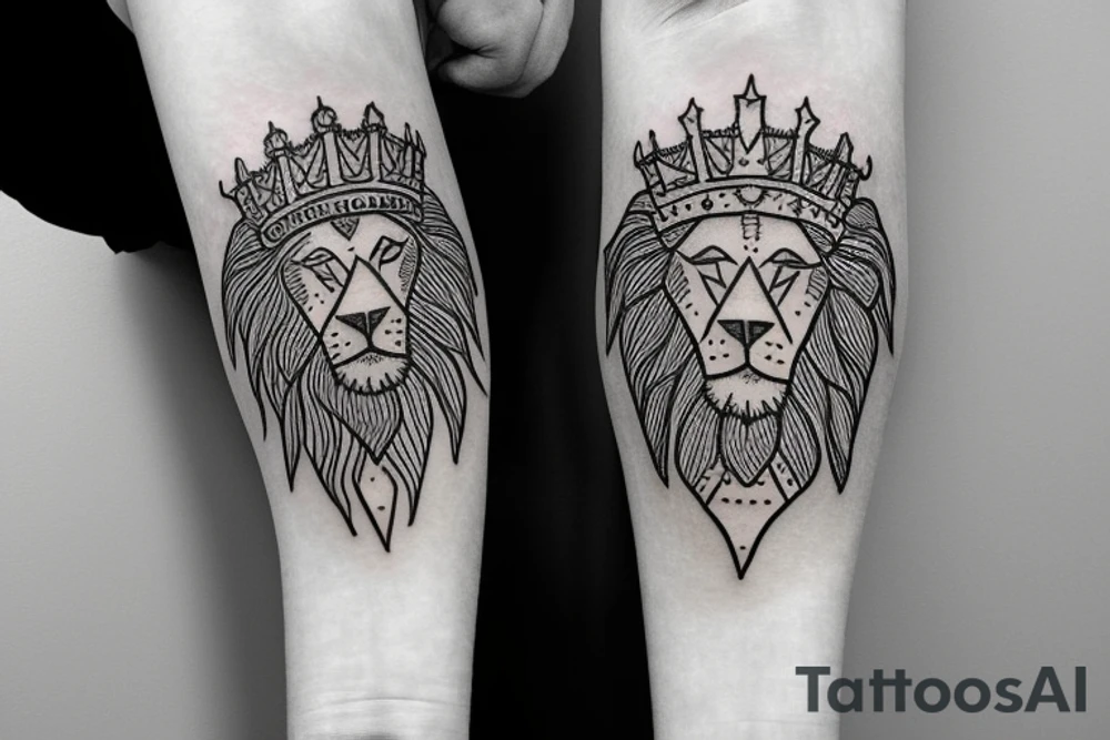 lion head that represents great power with a crown and sun behind it tattoo idea