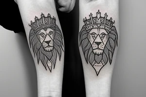 lion head that represents great power with a crown and sun behind it tattoo idea