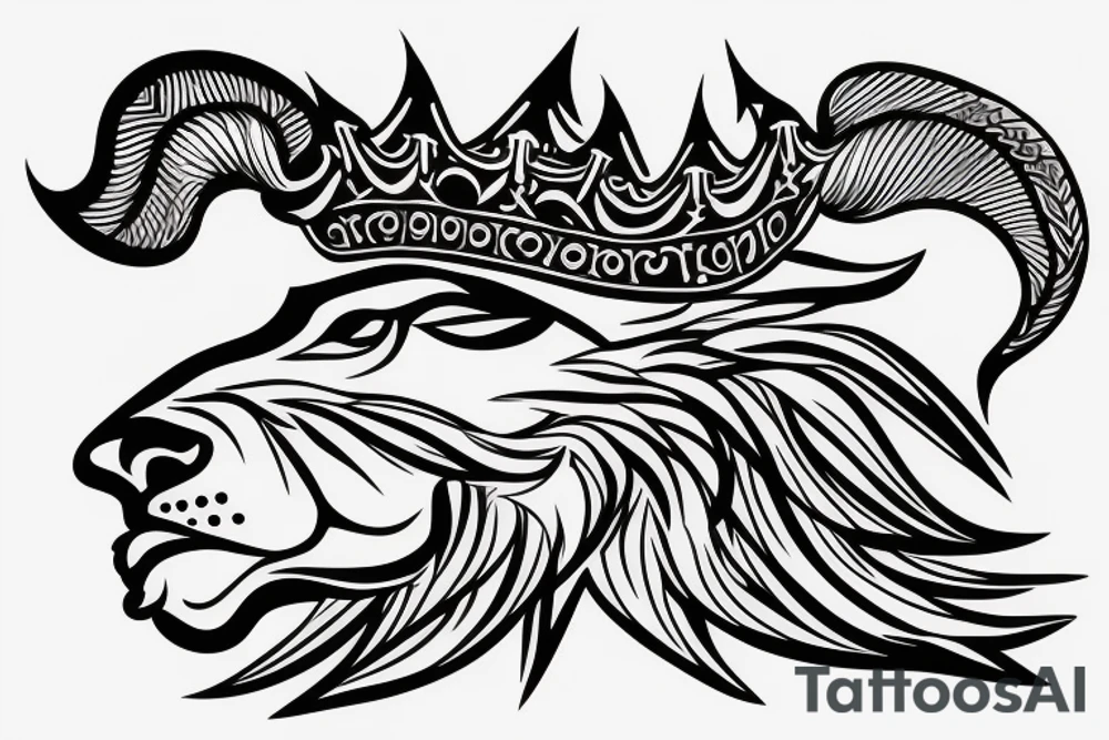 lion head that represents great power with a crown and sun behind it tattoo idea