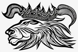 lion head that represents great power with a crown and sun behind it tattoo idea