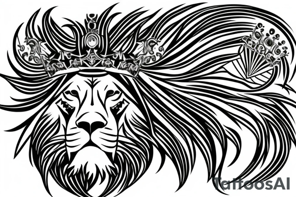 lion head that represents great power with a crown and sun behind it tattoo idea