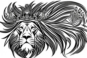 lion head that represents great power with a crown and sun behind it tattoo idea
