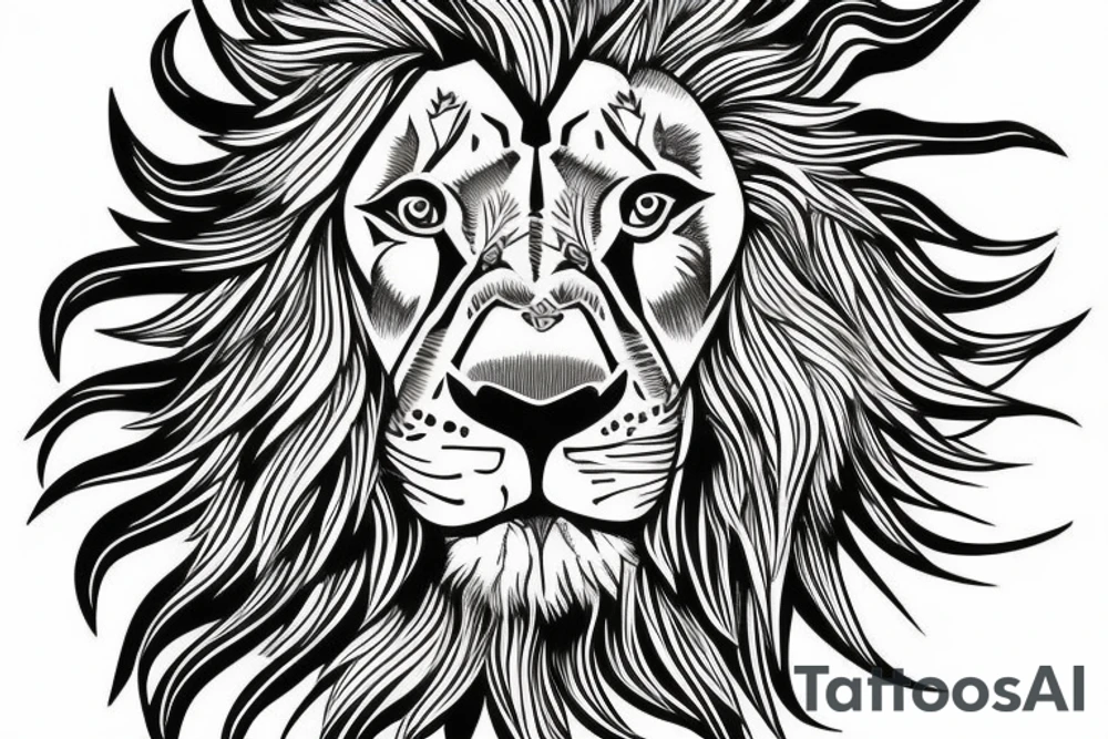 lion head that with great power with a crown and sun behind it tattoo idea