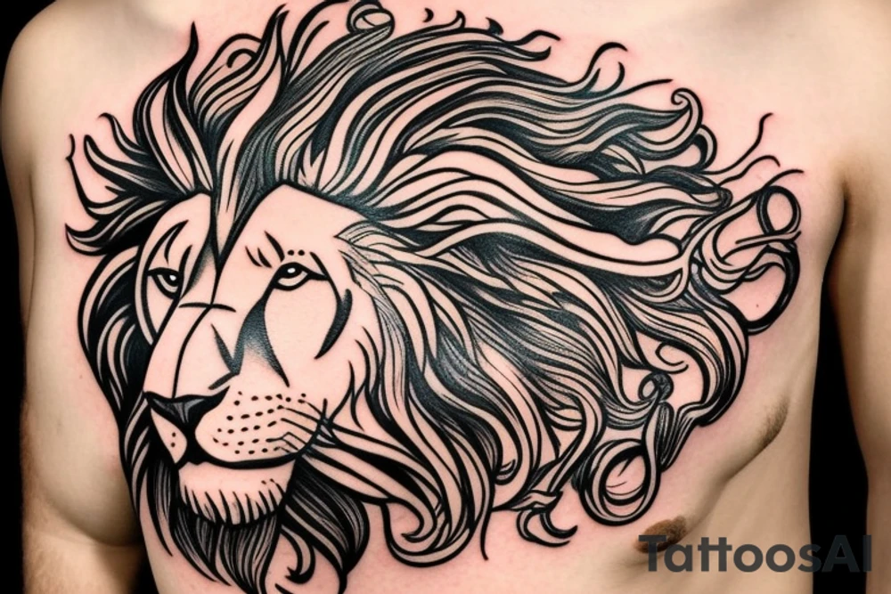 lion head that with great power with a crown and sun behind it tattoo idea