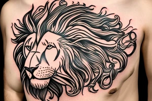 lion head that with great power with a crown and sun behind it tattoo idea