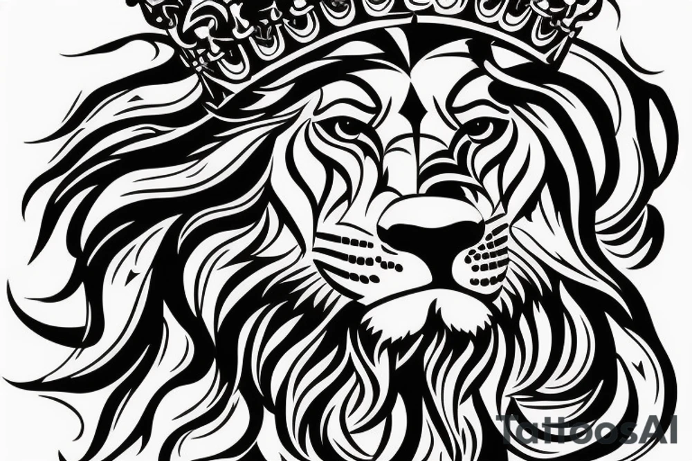 lion head that with great power with a crown and sun shining behind it tattoo idea