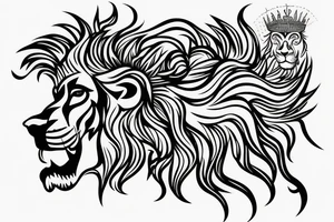 lion head that with great power with a crown and sun shining behind it tattoo idea