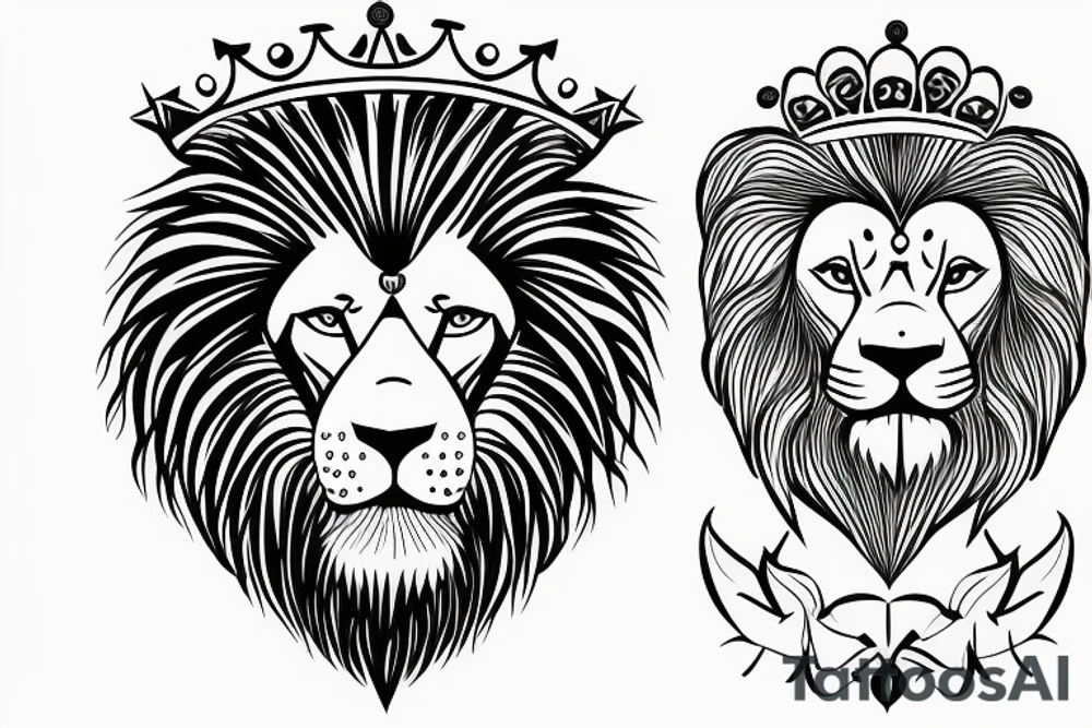 lion head that with great power with a crown and sun shining behind it tattoo idea