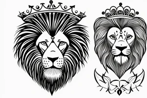 lion head that with great power with a crown and sun shining behind it tattoo idea