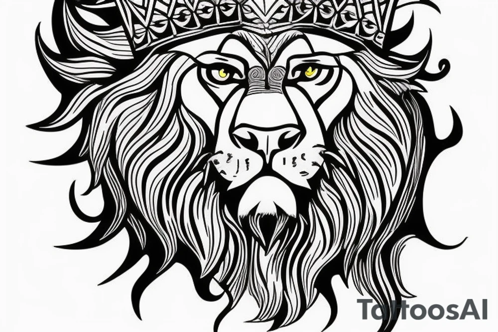 lion head that with great power with a crown and sun shining behind it tattoo idea