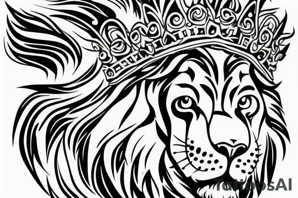 lion head that with great power with a crown and sun shining behind it tattoo idea