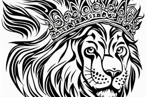 lion head that with great power with a crown and sun shining behind it tattoo idea