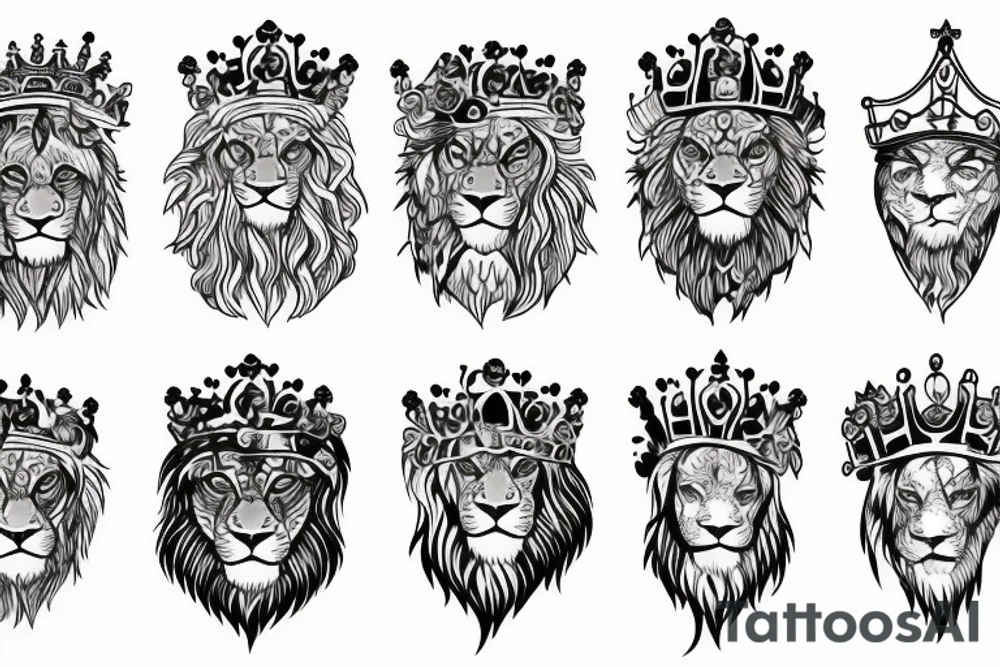 lion head that with great power with a crown and sun shining behind it tattoo idea