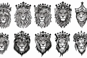 lion head that with great power with a crown and sun shining behind it tattoo idea
