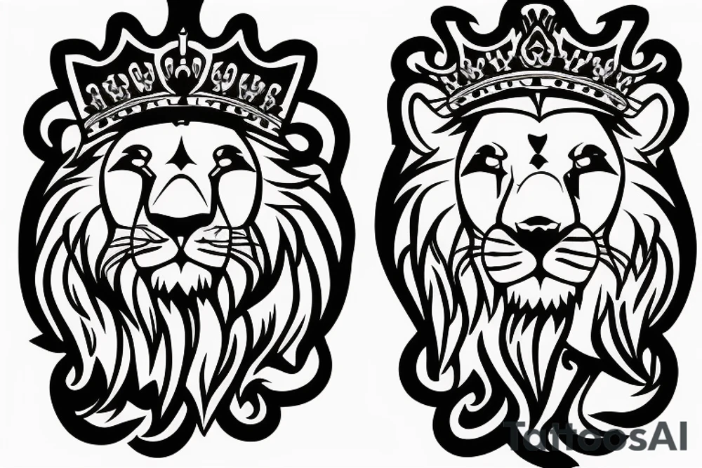 lion head that with great power with a crown and sun shining behind it tattoo idea