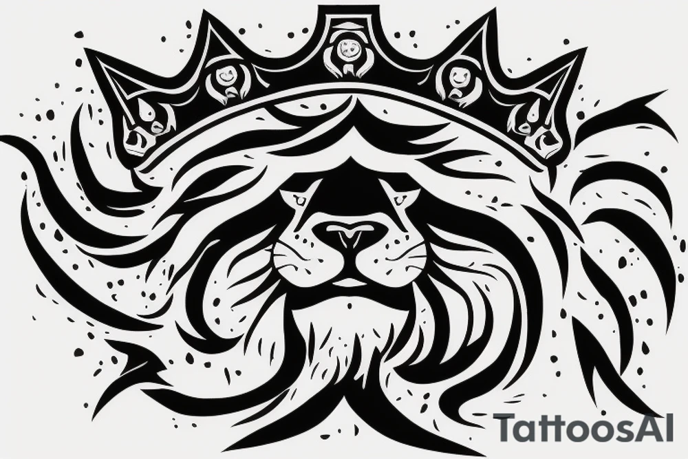 lion head that with great power with a crown and sun shining behind it tattoo idea
