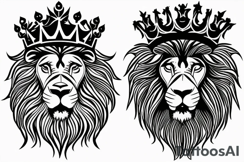 lion head that with great power with a crown and sun shining behind it tattoo idea