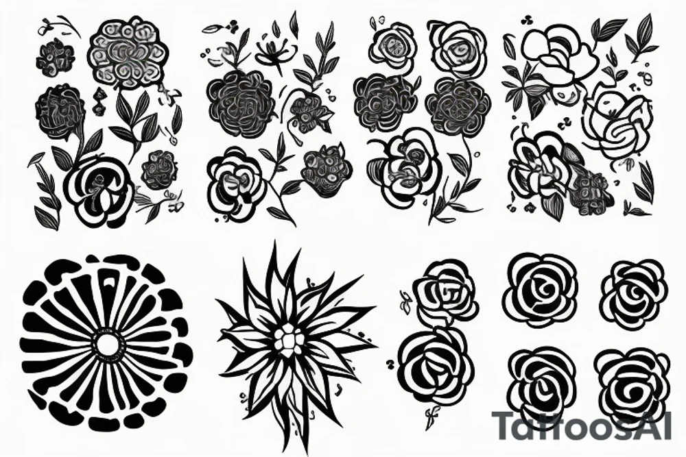 Minimalistic Rising sun with flower tattoo idea