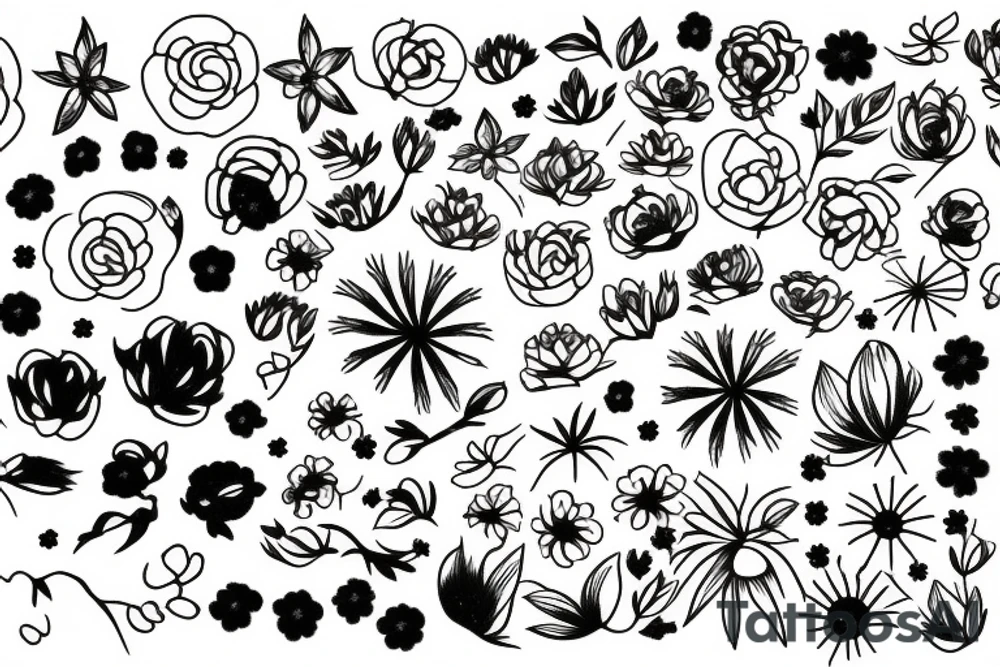 Minimalistic Rising sun with flower tattoo idea