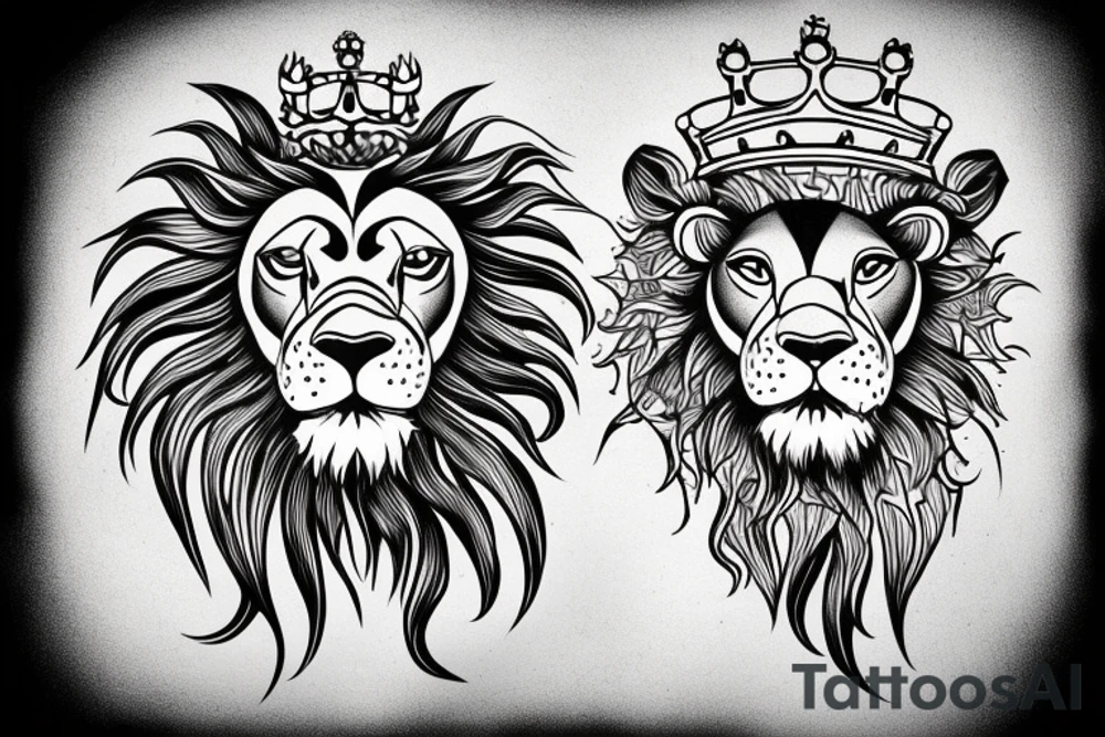 lion head that with great power with a crown and sun shining behind it tattoo idea