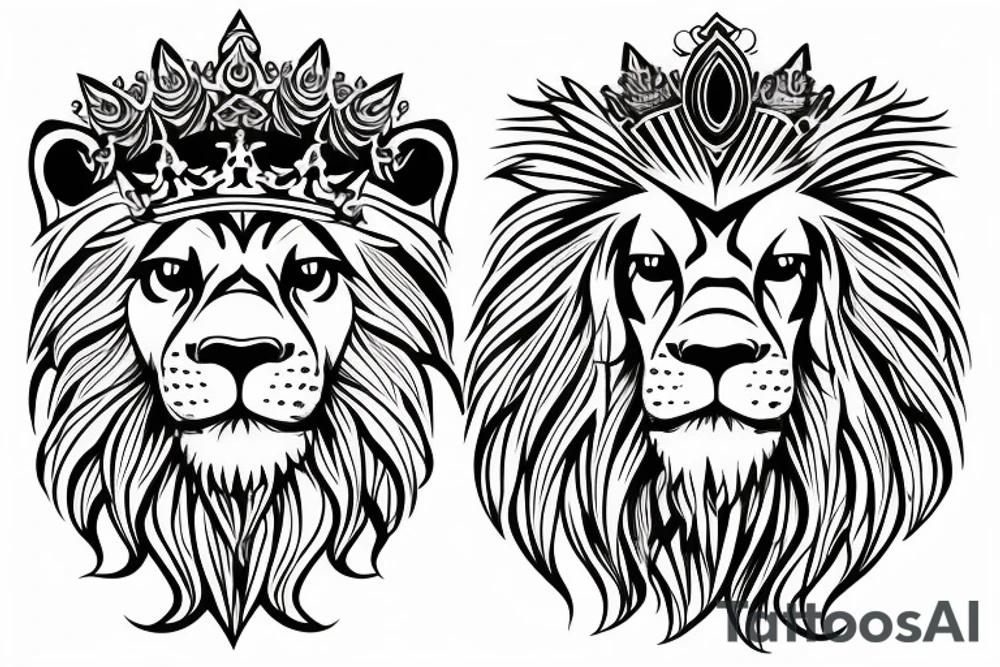 lion head that with great power with a crown and sun shining behind it tattoo idea