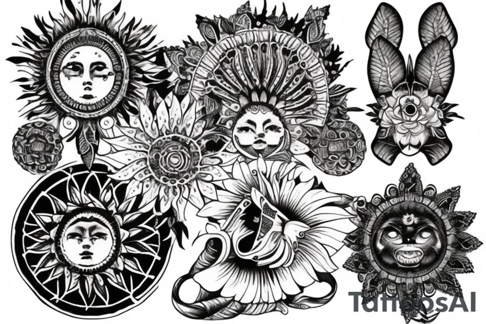 Rising sun boho style tattoo idea