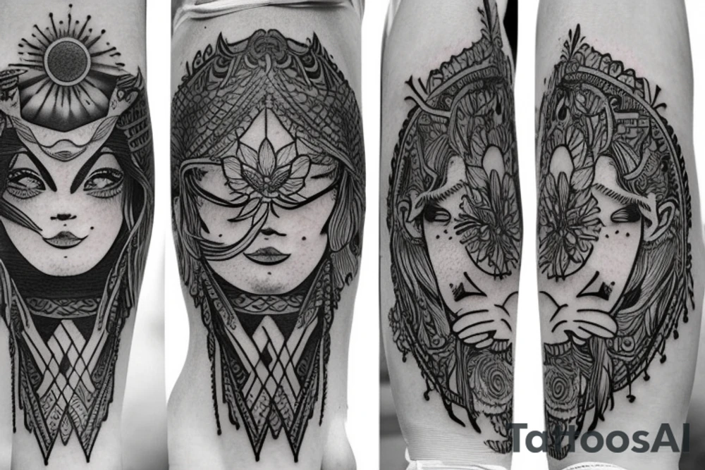 Rising sun boho style tattoo idea